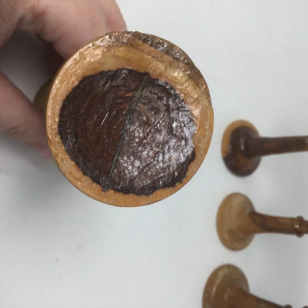 4 Vintage Wood Hand Carved Goblets Small